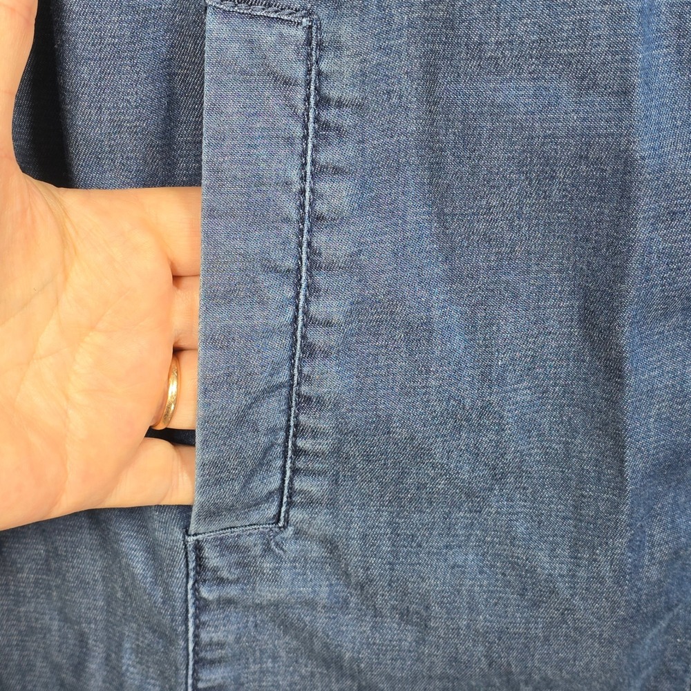 Chicos Blue Chambray Button Front Shirt Dress Women Large Long Sleeve Pockets - Picture 9 of 12